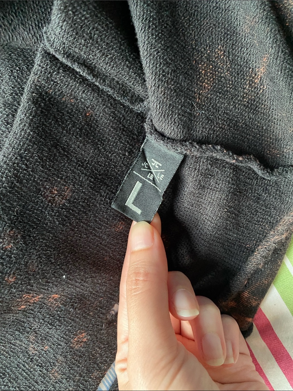 Men's Distressed Black & Orange Bleach-Effect Hoodie - Picture 3 of 7